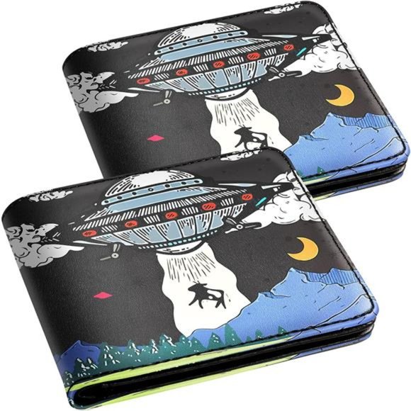 Cute Wallet for Teen Boys Great Wave Leather Bifold d-UFO